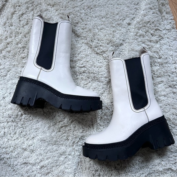 Coach Womens ALEXA LEATHER Mid-Calf Boots  white shoes 7 combat - Picture 1 of 11